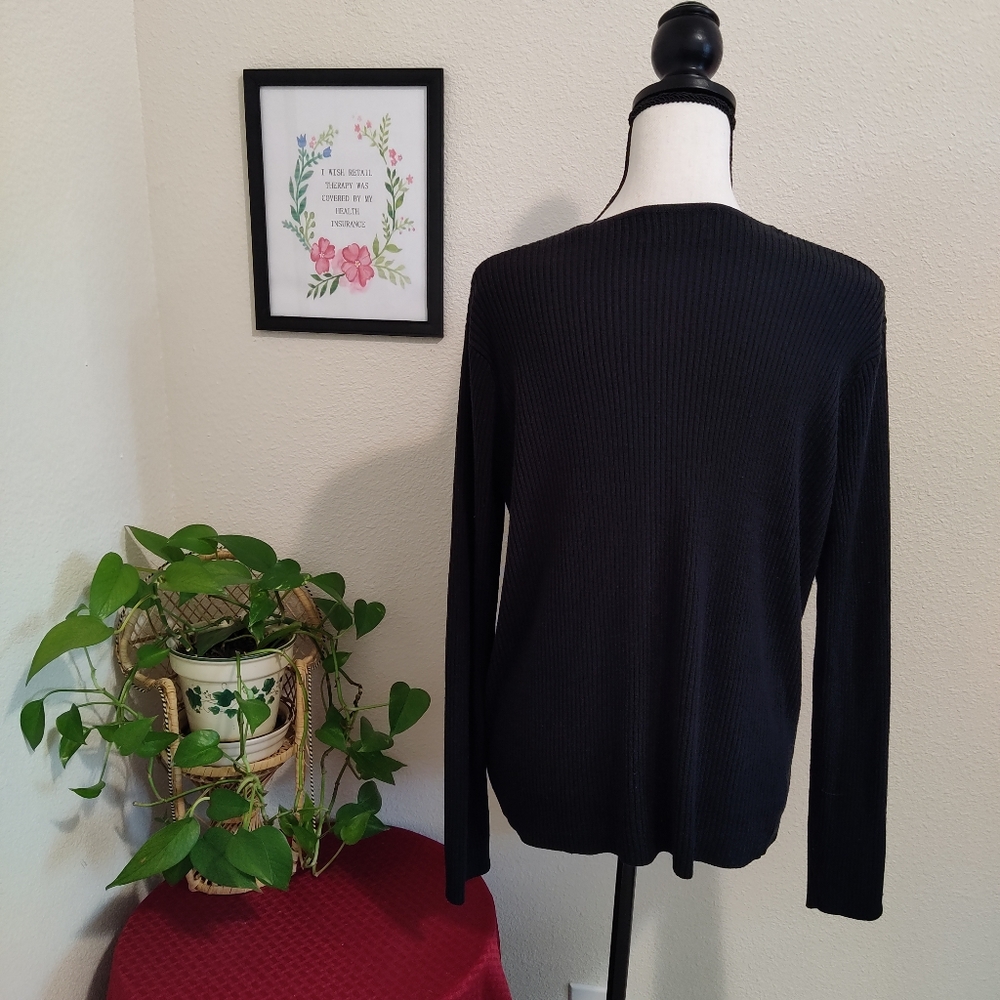 Sag Harbor Black Ribbed Knit Button Down Cardigan - Picture 4 of 5